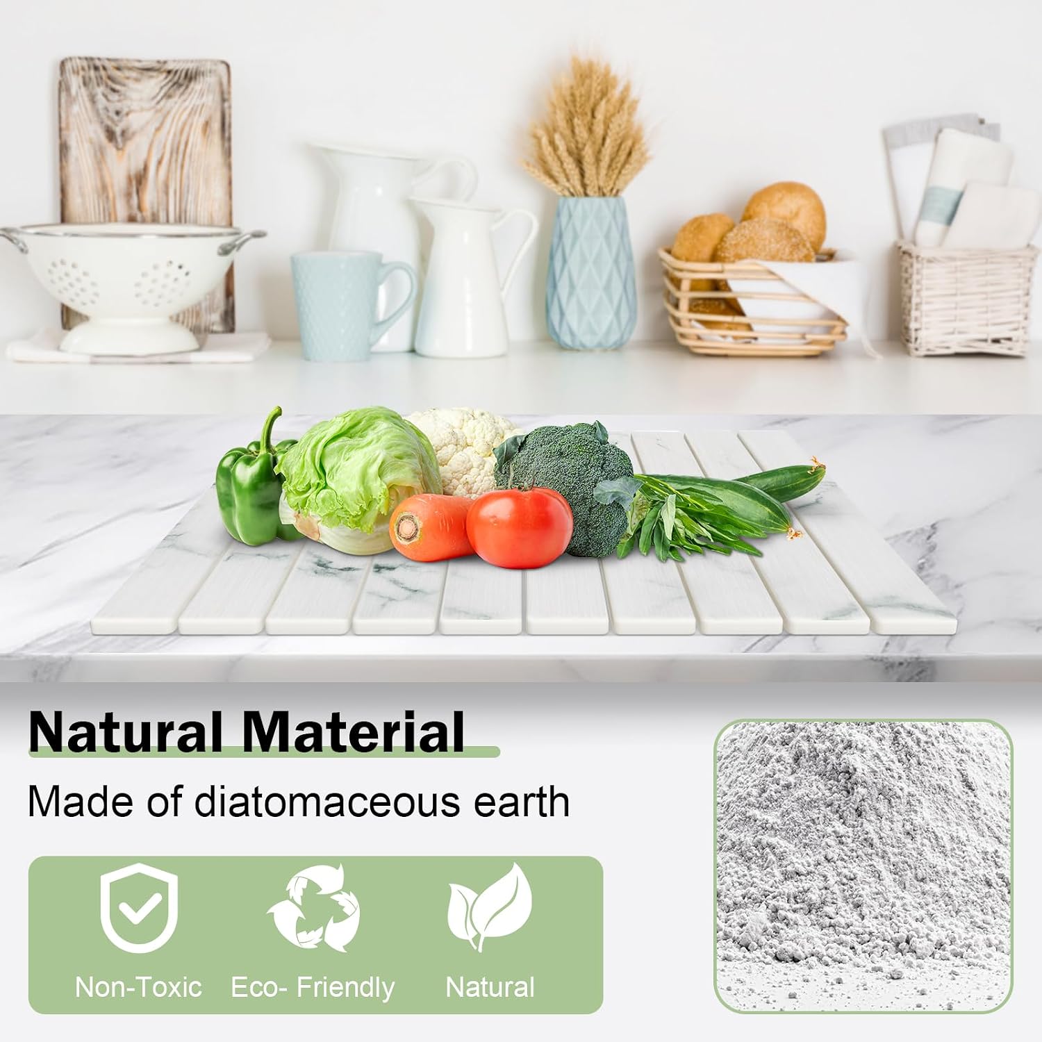 Stone Dish Drying Mat for Kitchen Counter,24"(L)×16"(W) Collapsible Fast-Drying Diatomaceous Earth Mats with Towel Sanding Tool,Versatile Stone Drying Mats for Cups Dishes Bottles image 3
