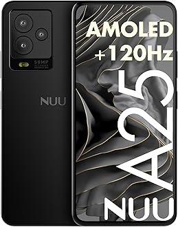 NUU A25 AMOLED 120Hz 6.7" Unlocked for T-Mobile, ATT, Cricket, Mint, Ultra, Metro, Gaming Phones, Octa-Core Helio G99, 4G/LTE Dual SIM, 6GB + 128GB 50MP Camera, Black, International Travel