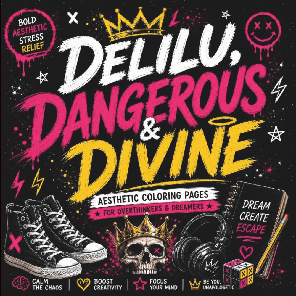 Delulu, Dangerous & Divine: Bold Aesthetic Coloring Book with Viral Quotes, Cozy Graffiti Doodles, Stress Relief & Creative Escape for Adults and Teens