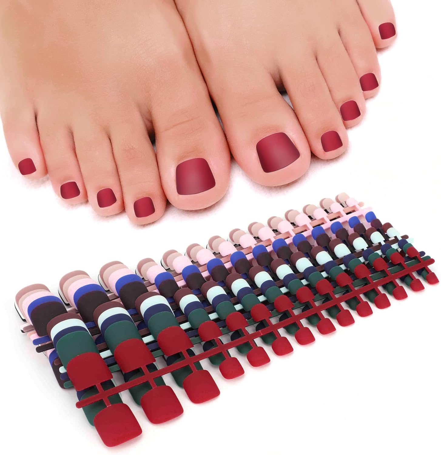 Mwoot 336Pcs Fake Toenail Tips Set, 12 Sets Solid Colors Nail Art Toe