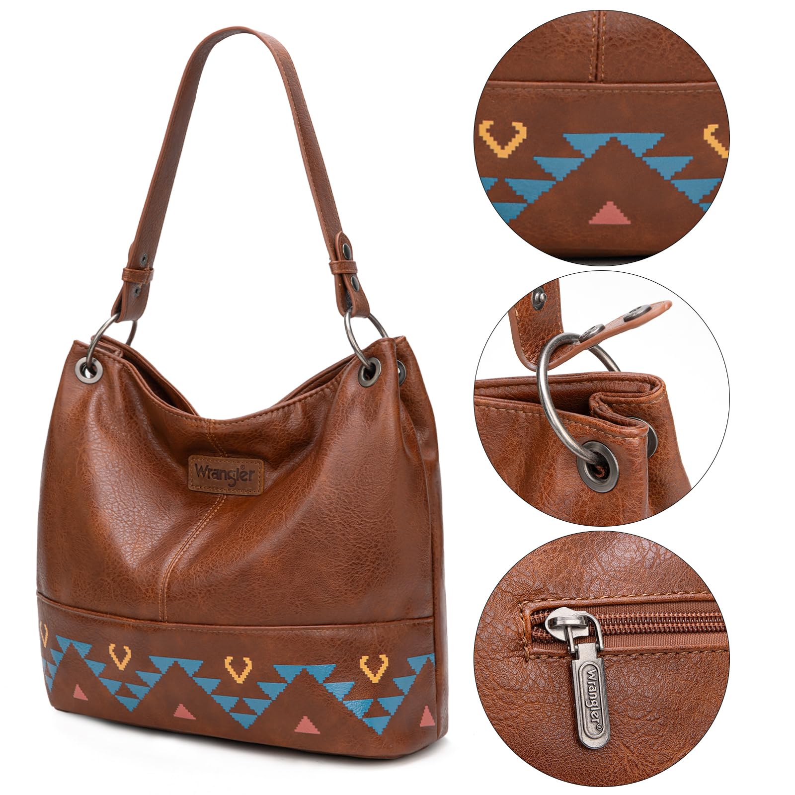 Wrangler Hobo Bags for Women Vegan Leather Top Handle Shoulder Purses and Handbags: Western Brown