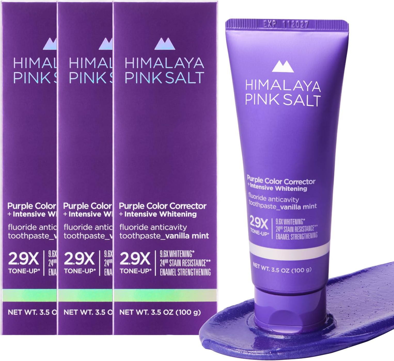 HIMALAYA PINKSALT Purple Toothpaste - Deep Stain Remover with Fluoride, Plaque Remover, Appropriate for Sensitive Teeth, Peroxide Free - Vanilla Mint, 3.5 oz (Pack of 3)
