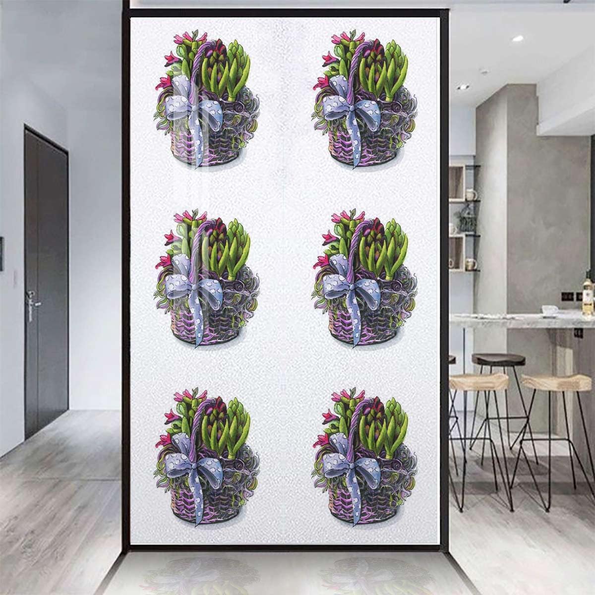 Green White Self-Adhesive Privacy Glass Window Film Red Flower Bouquet Succulent Plant No Glue Glass Sticker for Glass Door Bathroom livingroom Office Watercolor 35.4Wx59L-inch