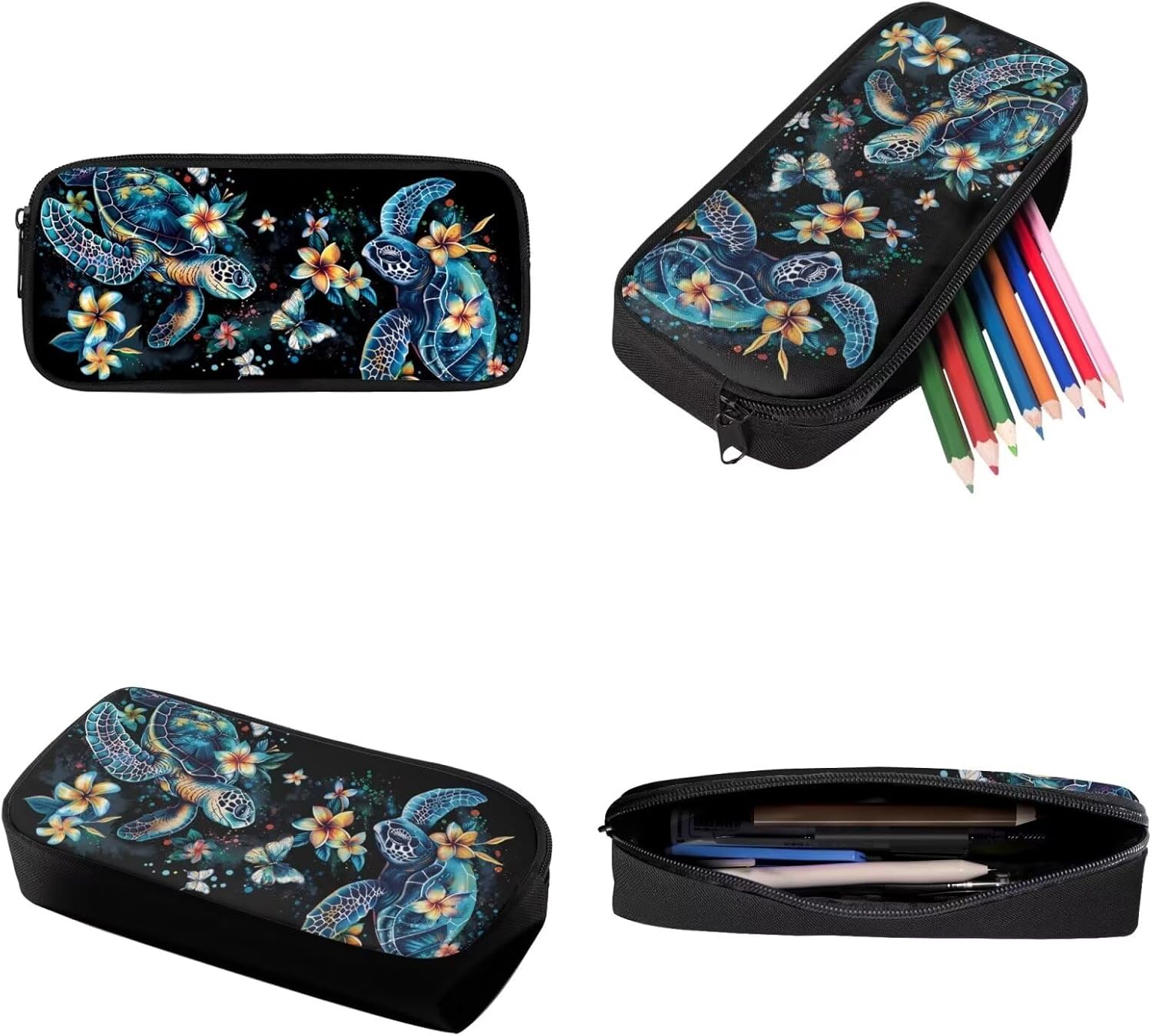 Xoenoiee Sea Turtle and Floral Pattern Back to School Backpack Set of 3 Pack Teens Primary Schoolbag Thermal Lunch Box Pencil Bag 3 in 1 for Boys Girls