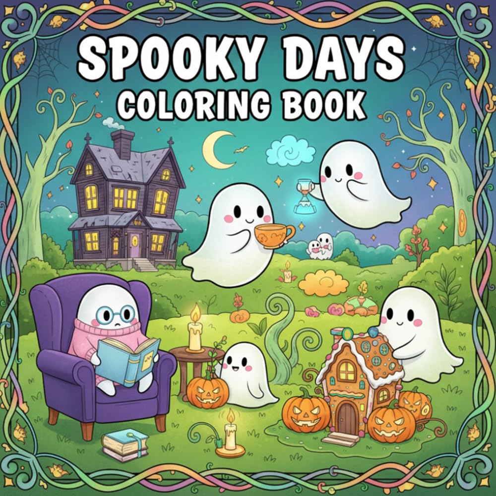 Spooky Days Coloring Book: A Cozy Halloween Coloring Book Filled with Cute Spooky Scenes and Seasonal Designs