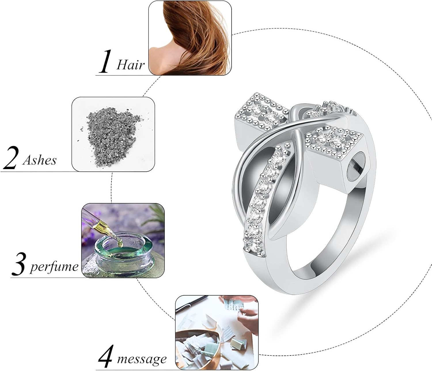 memorial jewelry Diamond Cross Ring Hold Loved Ones Ashes Cremation Urn Ring for Women Man Finger Ring - Image 6