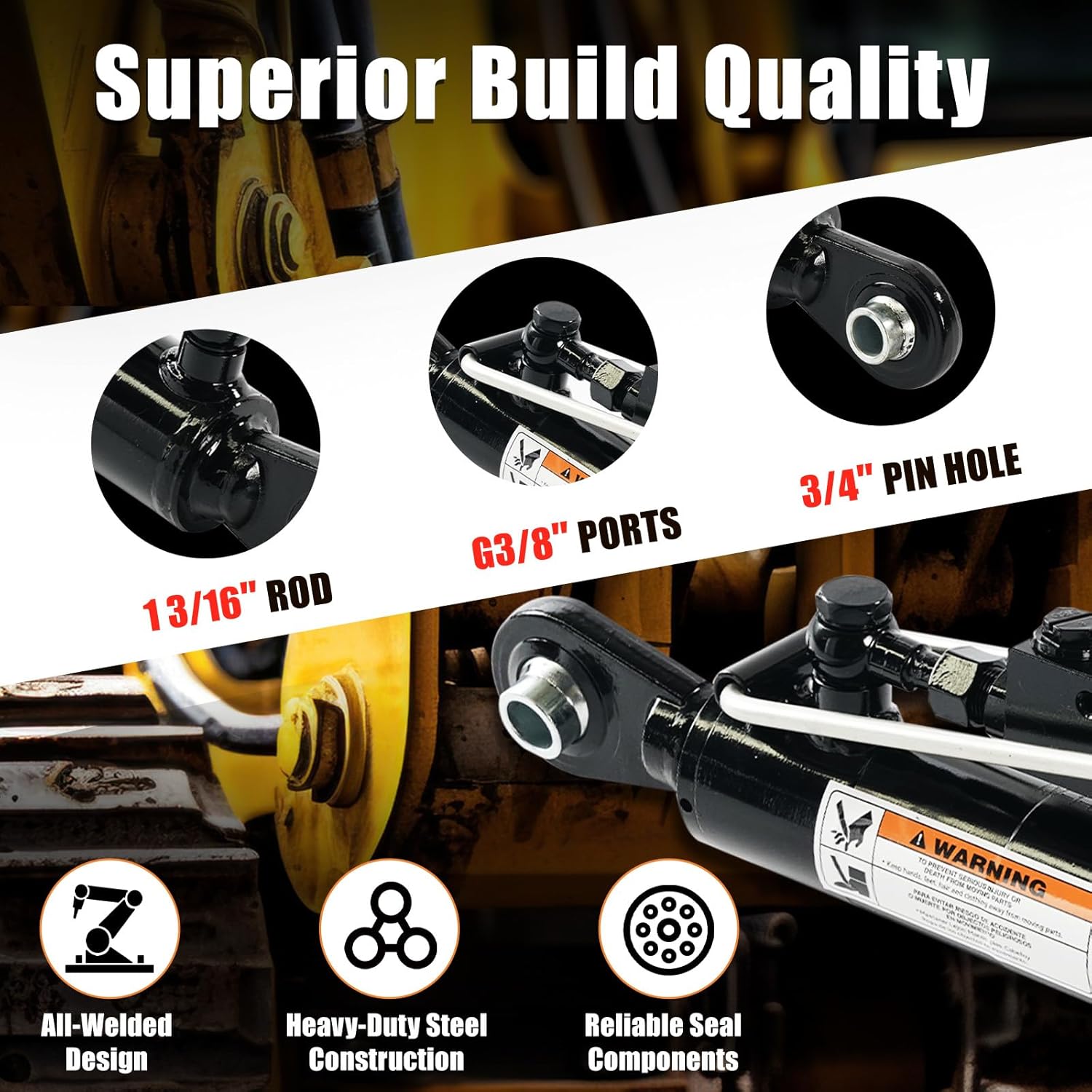Kingway Hydraulic Top Link Cat. 1-1 with Locking Block Min. 16 1/8”→ Max. 22 7/16” with 2 x Hoses Stroke. 6 1/4" - 7800 lbs Push Force, 5000 lbs Pull Force, Dual Check Valves