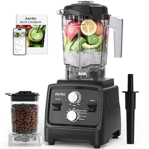Aeitto Blenders for Kitchen with 1800W Motor, 68Oz. Large Capacity, 2-in-1 Blender & Grinder Combo, BPA-Free Countertop Professional Blender for Smoothies, Ice Crush, Frozen Drinks, Black