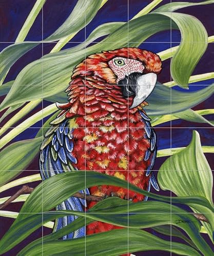 Ceramic Backsplash Tile Mural Tropical Bird Kitchen/Bathroom/Shower - Scarlet Macaw - Denise Freeman