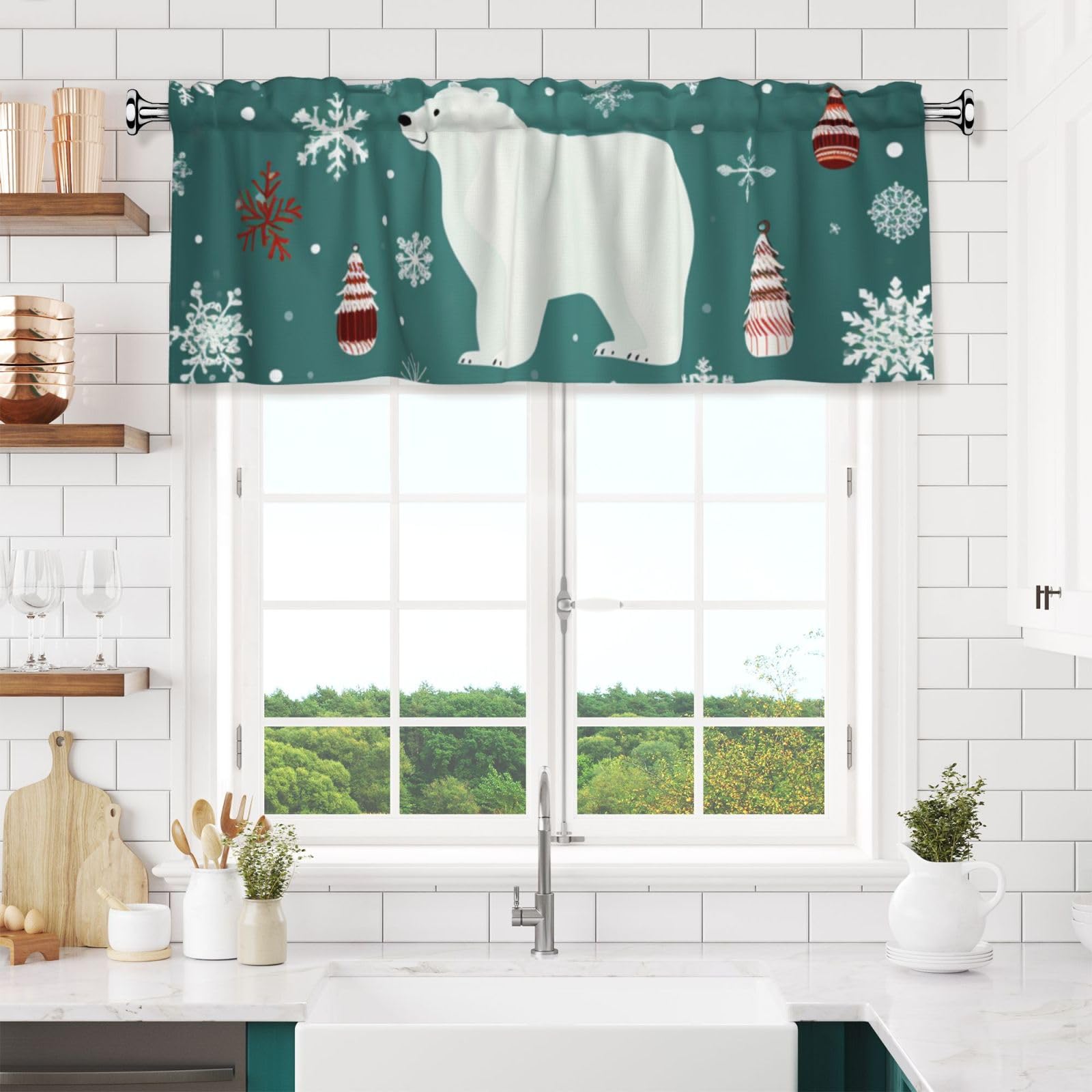 Anceky Valances Curtain for Kitchen Christmas Bear Window Valance Bedroom Curtain Topper Valance Spring Window Valance Curtains Rod Pocket 54x18 Inch