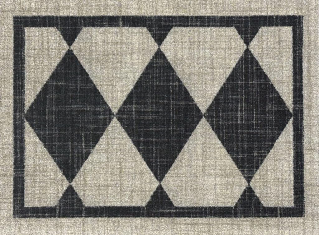 Wash+Dry Arthur Diamonds One-Piece Washable Rug with Rubber Backing, Small Door Mat for Entryway, Kitchen, Bathroom, Non-Slip Indoor Doormat, Entryway Rug, Pet Friendly, Black and Cream, 20" x 27.5"