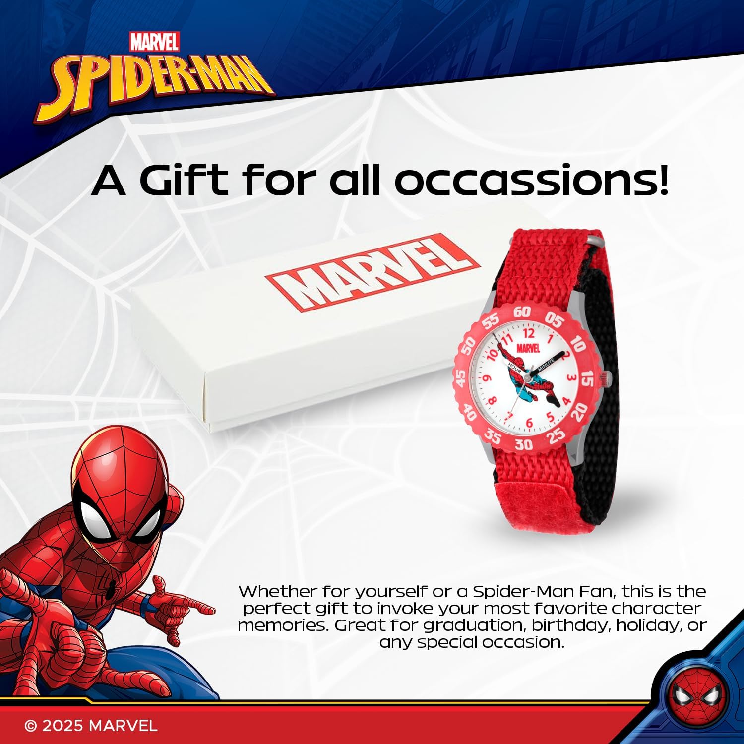 Marvel Spiderman Watch for Kids - Spiderman Watch Boys - Spider-Man Watches for Boys 4-6 - Kids Toys - - Marvel Toddler - Teen - Red Bezel - Multicolored Nylon Strap