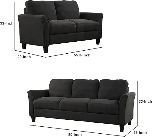 Miniatura 2 de Benjara Modern 3 Piece Sofa Set, Wedge Back and Flared Arms, Padded Seat, Dark Gray