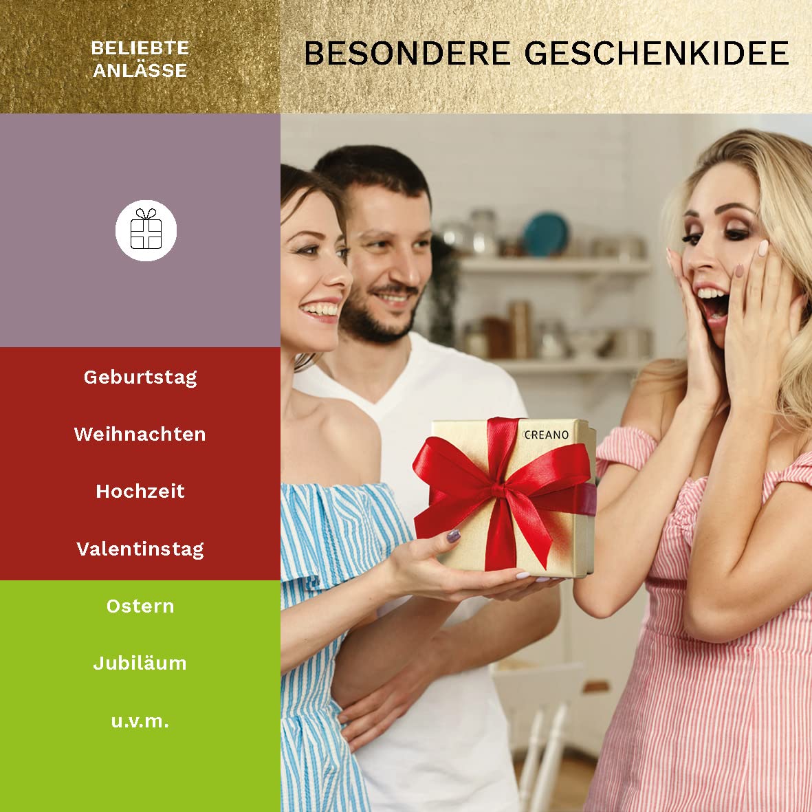 Creano Teeblumen Geschenkset in Teekiste aus Holz 12 Erblühtee in 11 Sorten weißer Tee, grüner Tee, schwarzer Tee, Teerosen, Geschenk für Frauen, Mutter, Teeliebhaber