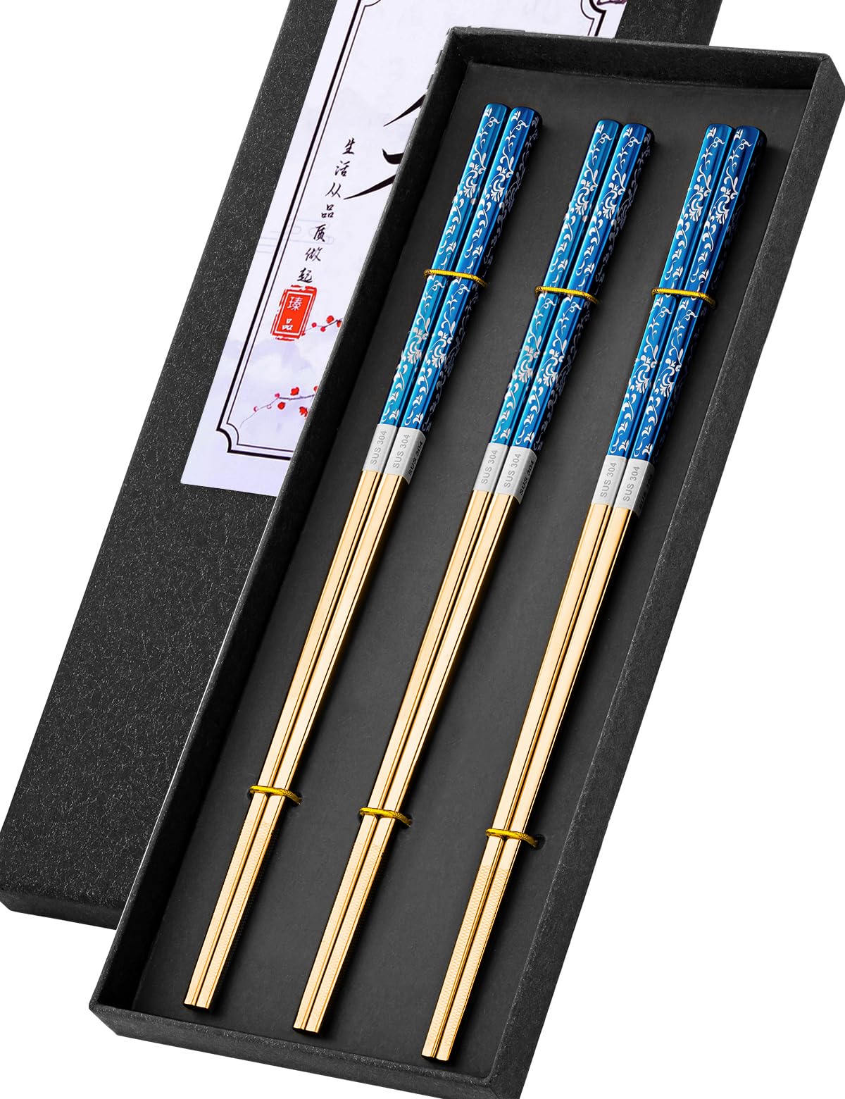 Metal Chopsticks Reusable Stainless Steel Chopsticks Dishwasher Safe Square Lightweight Non-Slip Chop Sticks+Fu Silver 5 Pairs — Amazon image 14