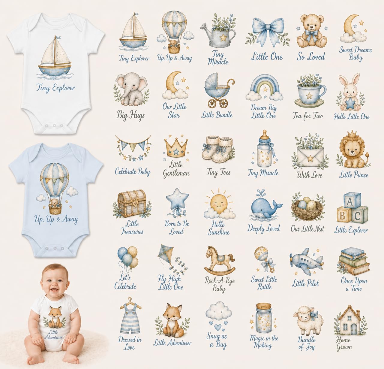 Domefahaso Baby Iron On Transfers 36Pcs Watercolor Iron On Patches(boy)
