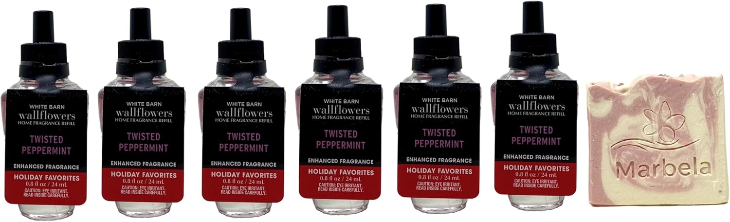 Bath & Body Works Twisted Peppermint 6 Pack Wallflowers Home Fragrance Refills - Marbela Sample Soap