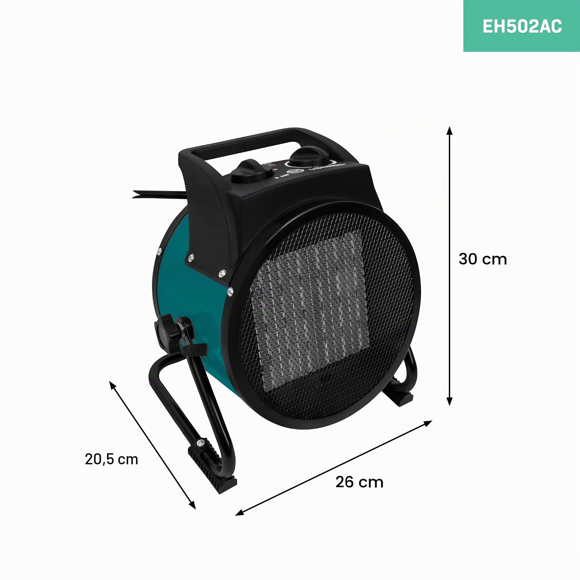 VONROC Radiateur Électrique 3000W – Chauffage Soufflant Céramique avec Ventilation – 2 Niveaux 1500/3000W – Thermostat Réglable – Protection Surchauffe & Anti-Basculement – EH502AC