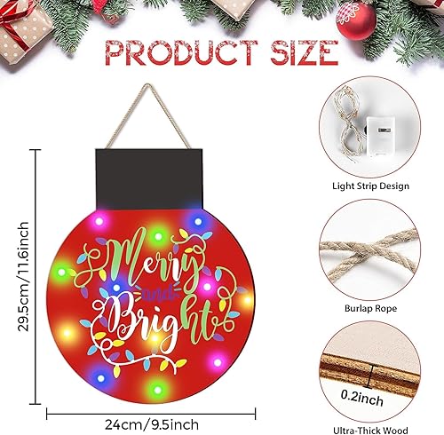 Miniatura 2 de Letreros de madera de Navidad con luces LED de colores, bombillas de madera, letreros de madera colgantes de Navidad para Navidad, vacaciones,