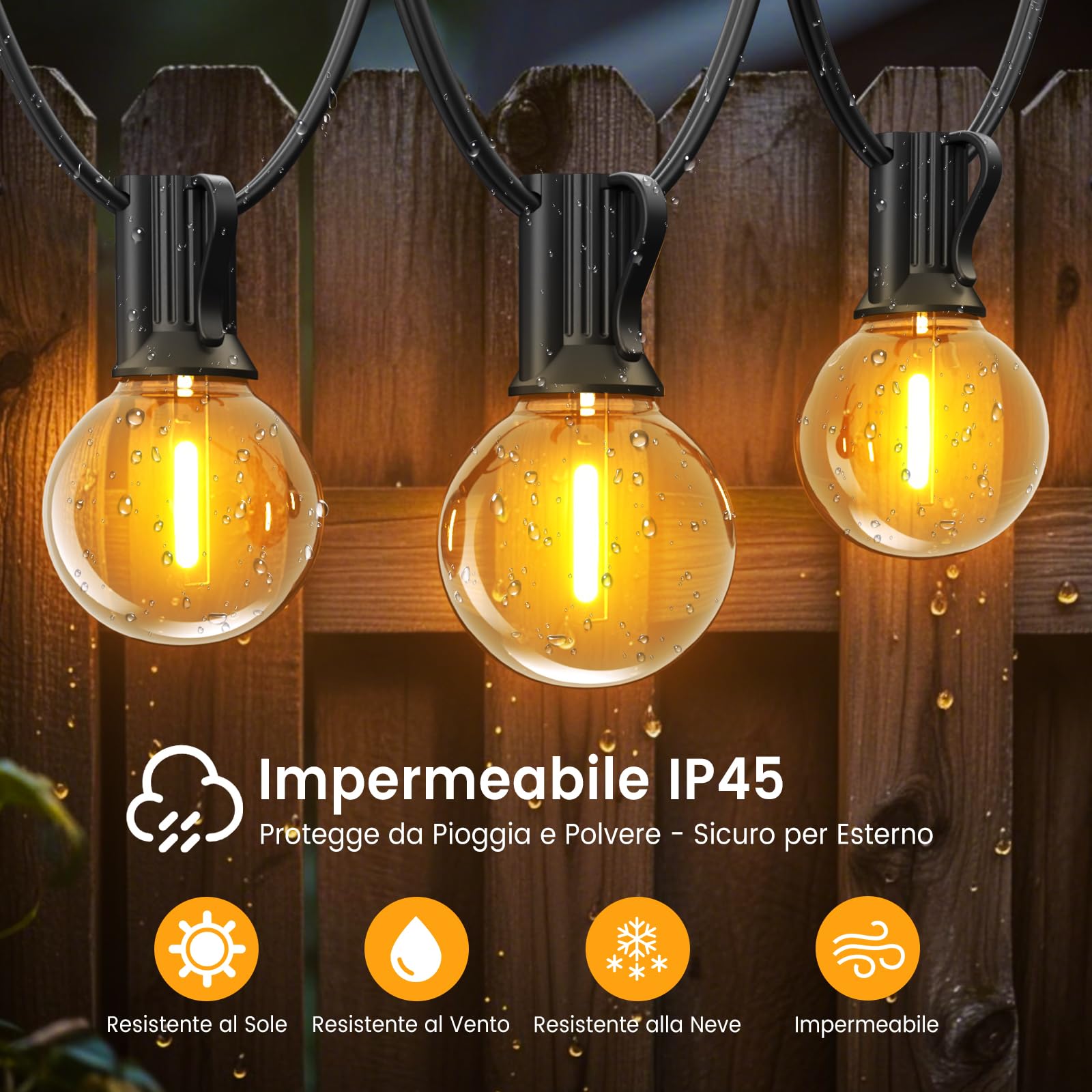 LONIUTO Catena Luminosa Esterno 15M,LED Catena Luminosa con 25+2 Luci G40, 2700K Bianco Caldo, IP45 Per Giardino, Terrazza e Feste - 2