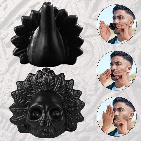 Aztec Death Whistle, 125 dB Loudest Scream Whistles 3D Screaming Whistle Terrifying Sound Screaming Aztec War Whistles, Day of the Dead Hallowmas Gifts for friend (Black-Wind God)