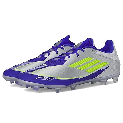 adidas F50 League Messi Firm Ground/Multi Ground Soccer Cleats Soccer Shoes Silver Metallic/Solar Yellow/Lucid Blue