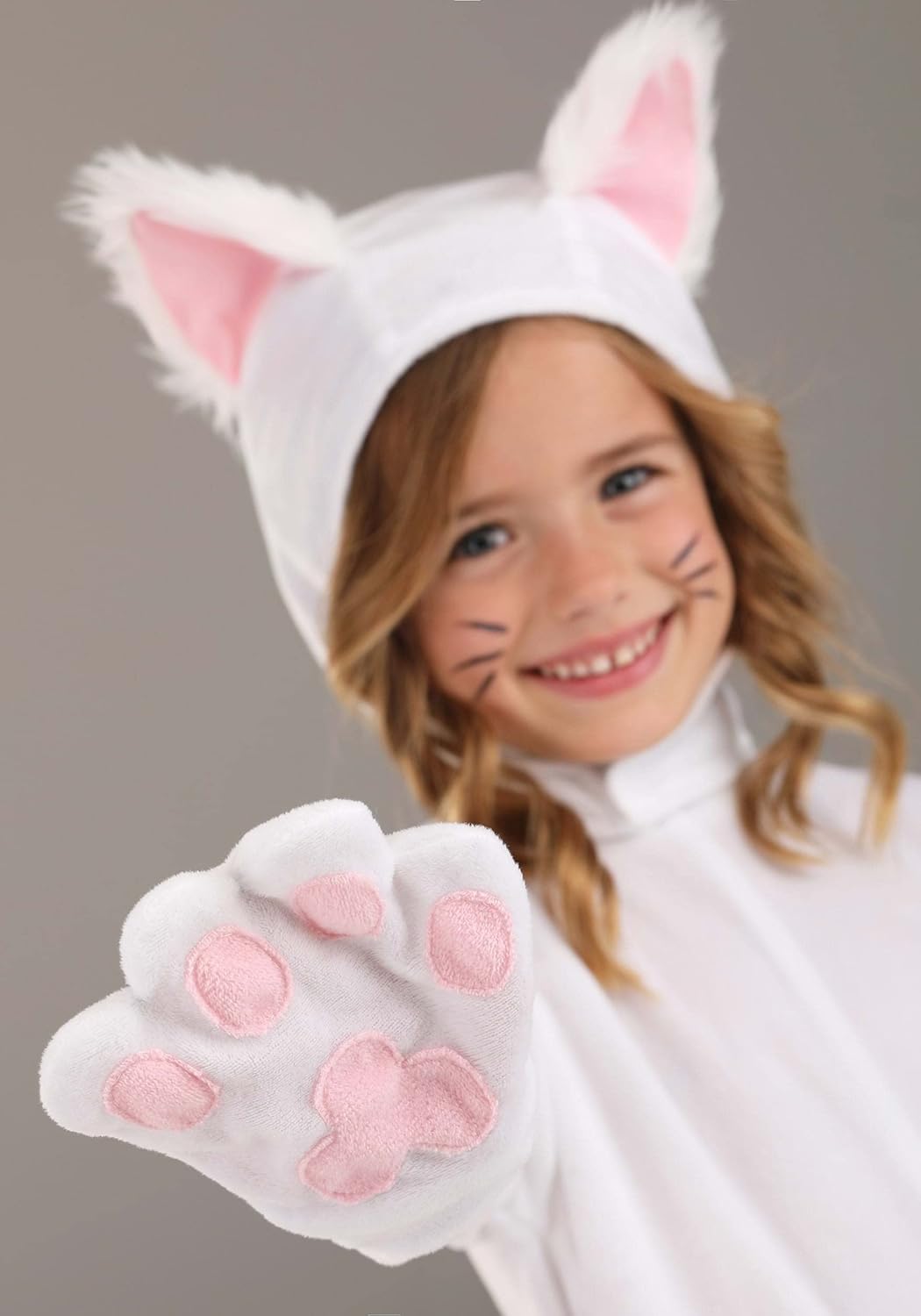 White Cat Costume for Toddlers with Jumpsuit, Headpiece, and Mitts - Image 3