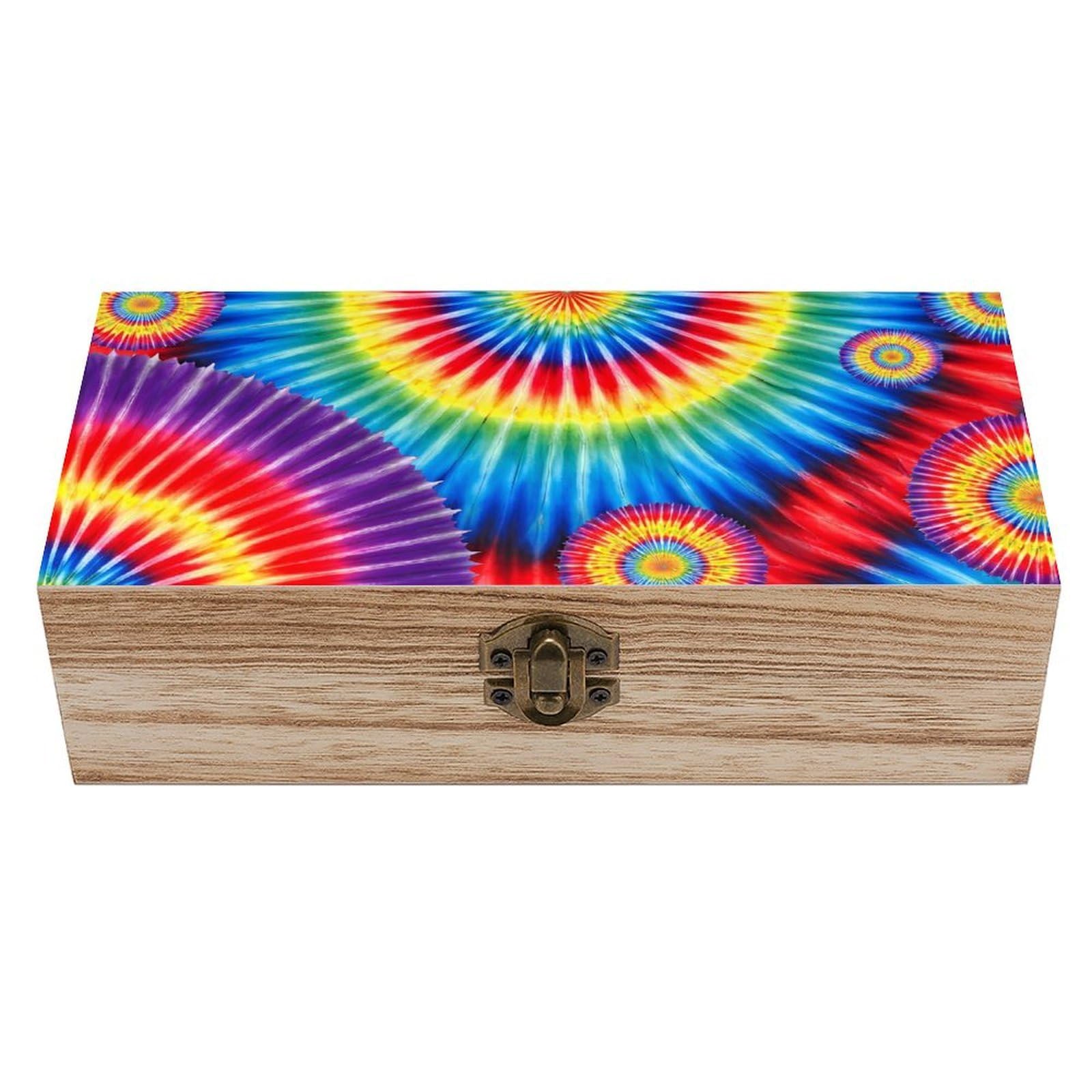 HLBSDM Spiral Tie Dye Rainbow Wooden Storage Box