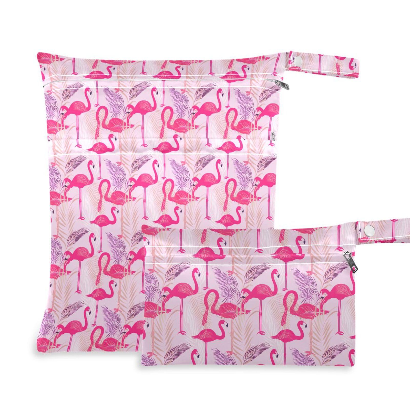 Coikll Wet Dry Bags for Cloth Diaper 2 Pack Waterproof Yoga Gym Bag for Swimsuit Wet Clothes Baby Items-?Pink Flamingos?