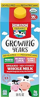 Horizon Organic Growing Years Whole Milk, Vitamin D Organic Milk for Growing Kids with DHA Omega-3, Choline, and Prebiotic...