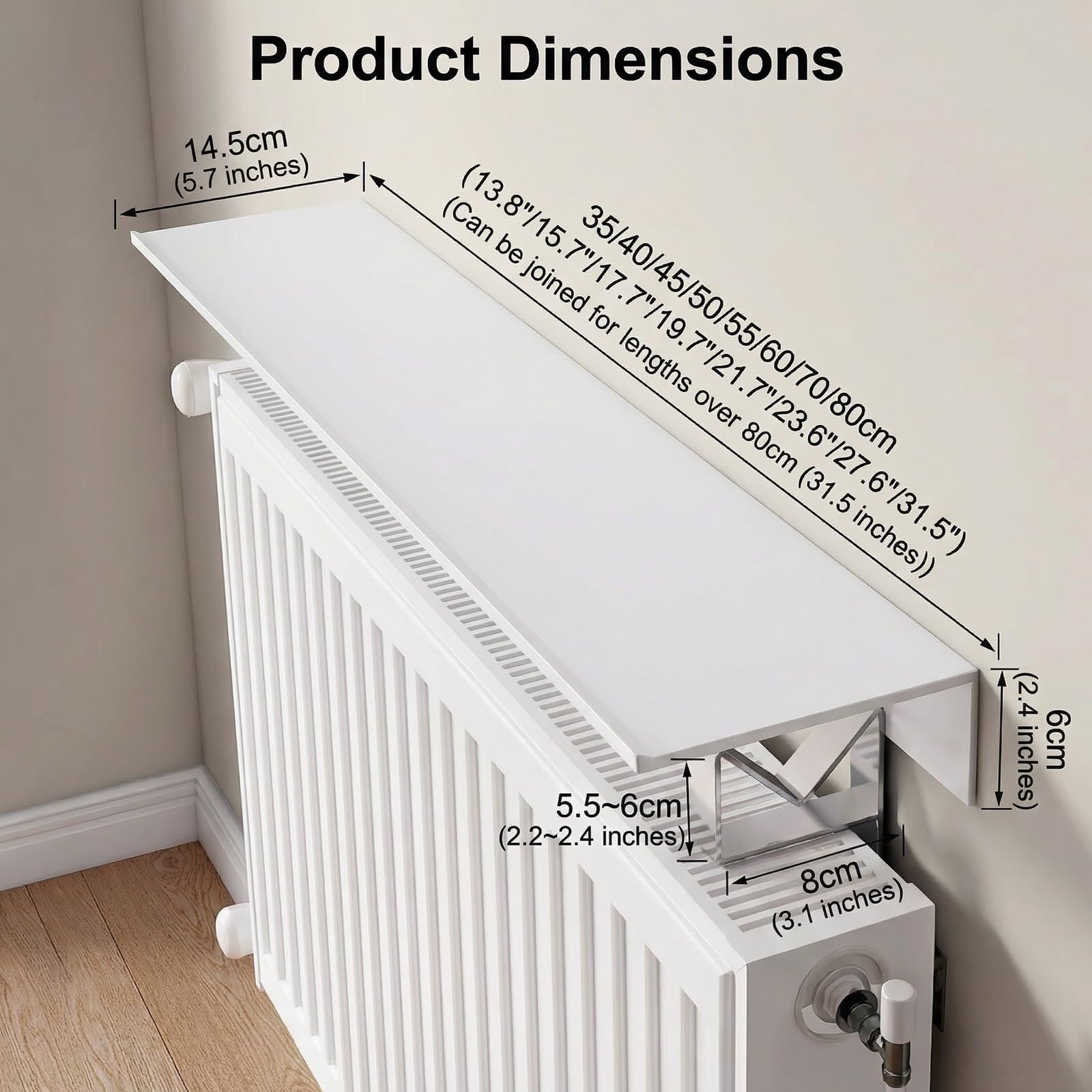 Estante para Radiador Sin Taladros Estantes Flotantes de ExhibicióN Cubierta Delgada para Radiador Ideal para Sala de Estar Dormitorio Pasillo Y Estudio(55cm)