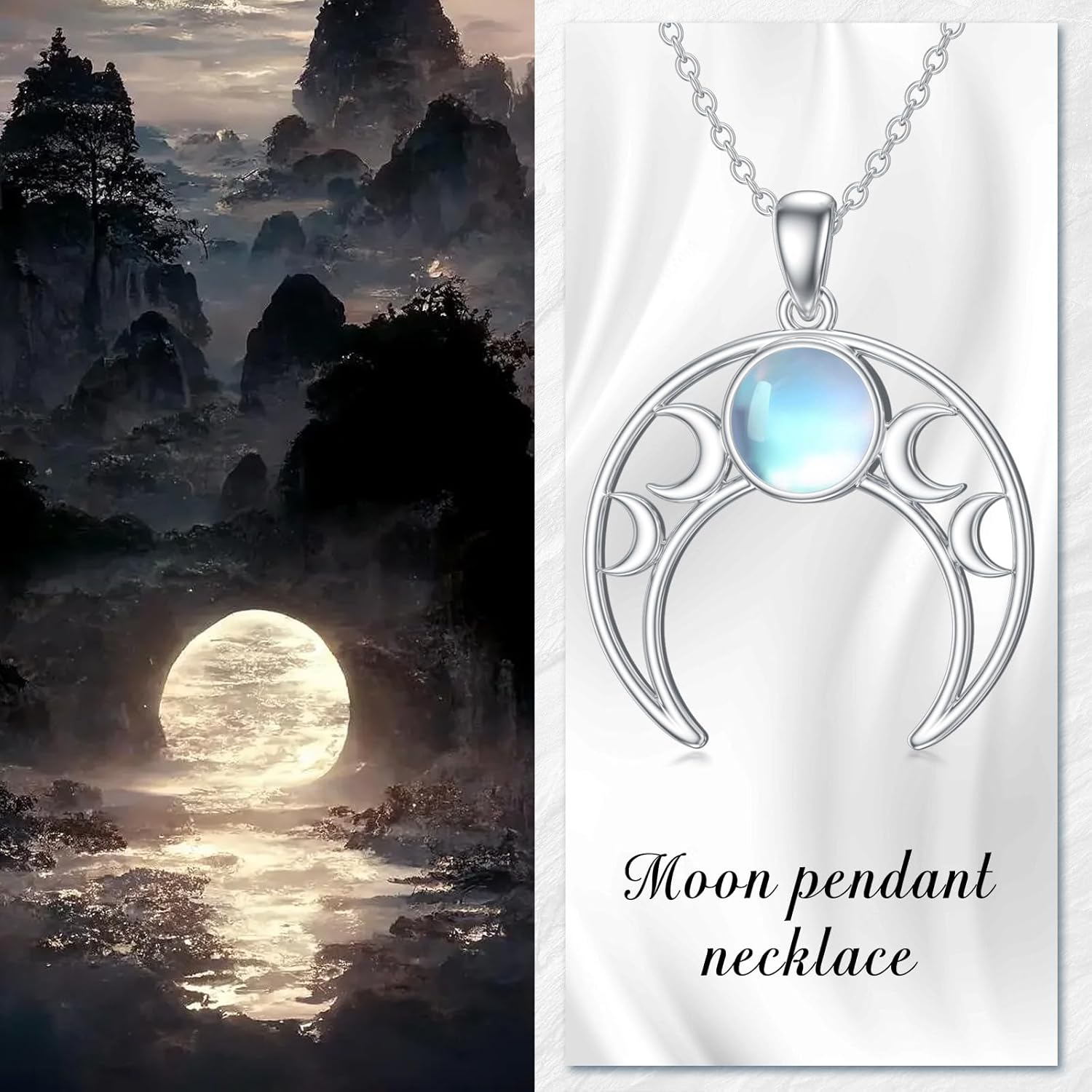 LONAGO Triple Moon Necklace Goddess Moon Pendant Necklace with Moonstone Jewelry Gift for Women - Image 5