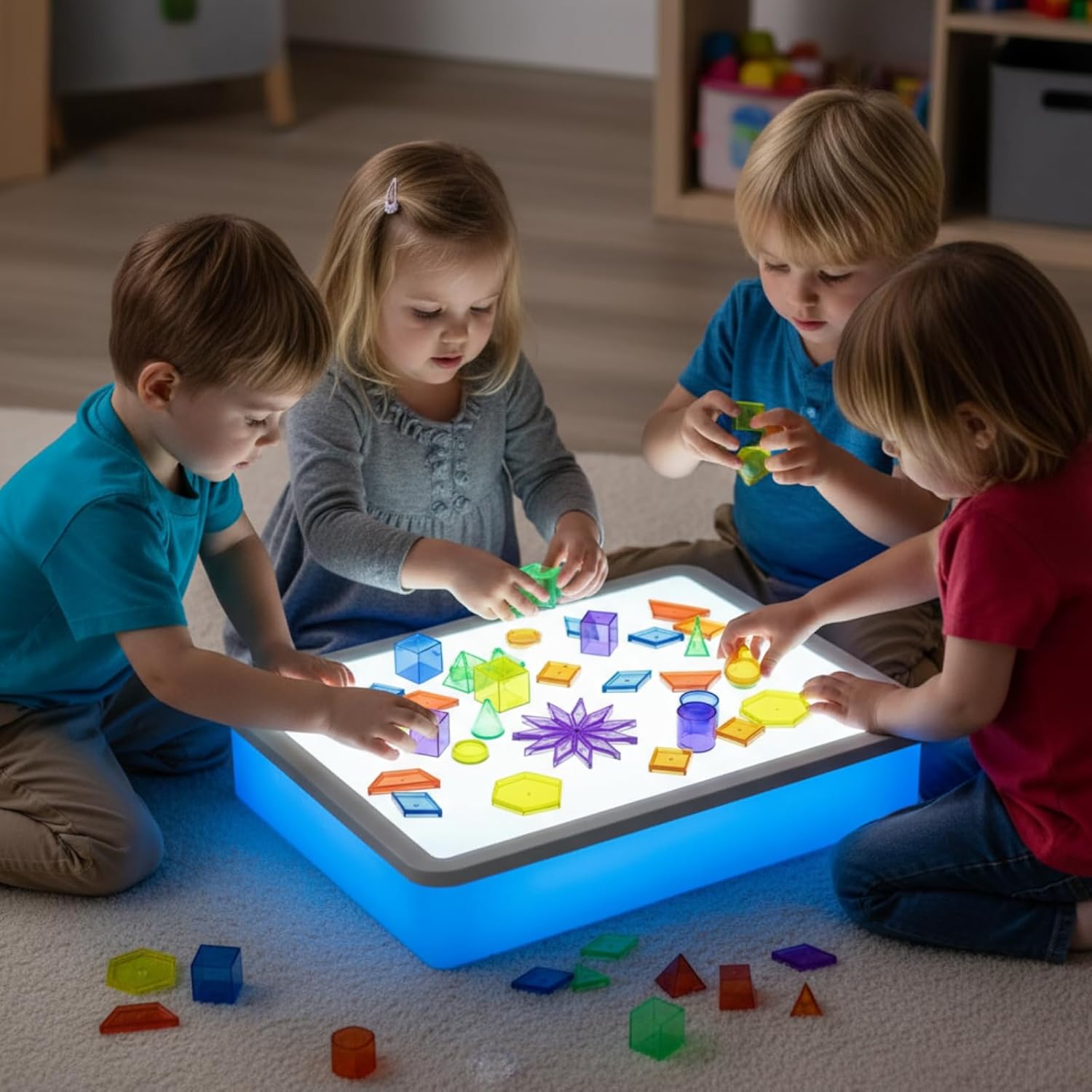 Faccito 200 Pcs Geometric Set Light Table Manipulatives Include 140 Translucent Pattern Blocks 60 3D Shape Geometric Solids with Dice for Educational Teaching Light Table Accessories