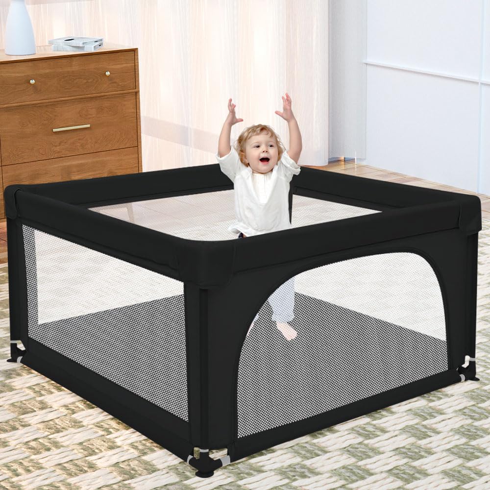 Parc Enfant Modulable Avec Base, Parc Pour Bébé, Antidérapante avec Balles, Baby Playpen Centre D'activités pour Enfants Pour L'intérieur et L'extérieur-120 * 120 * 66 cm-noir