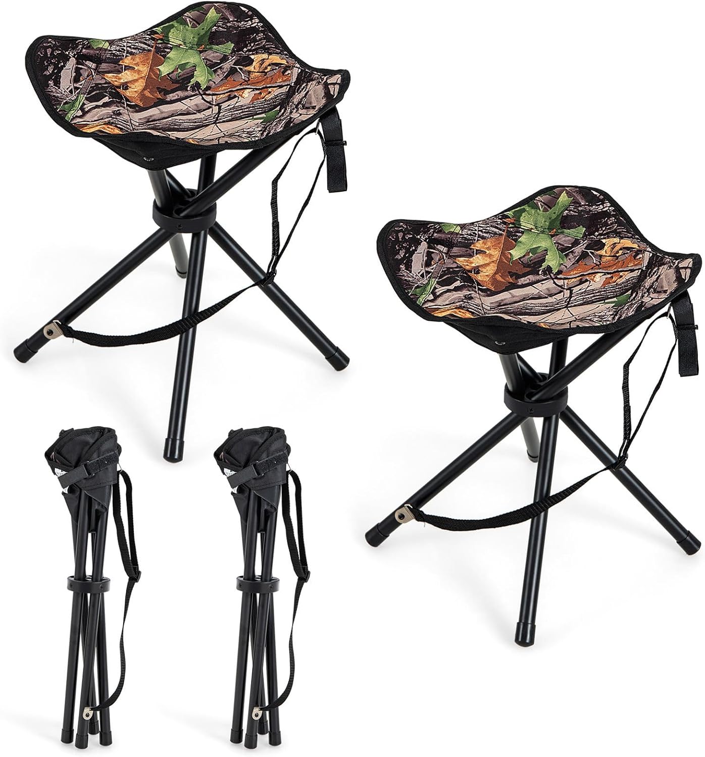COSTWAY 2 Pack Folding Hunting Stools, Lightweight Tripod Camping Stool