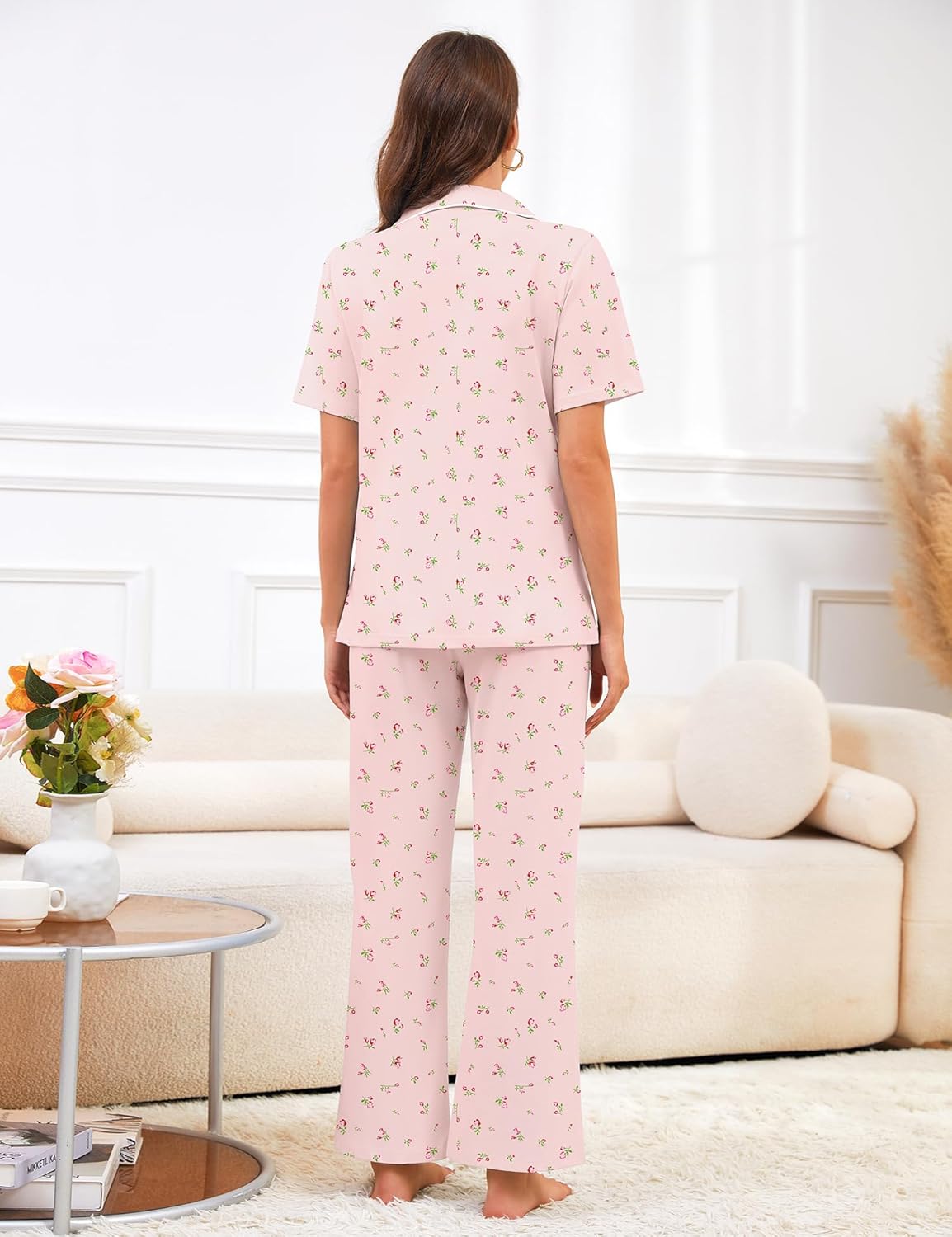 Bloggerlove 100% Cotton Pajamas for Women Set 2 Piece Short Sleeve Women's Sleepwear Button Down Lounge Sets with Pockets - Image 5