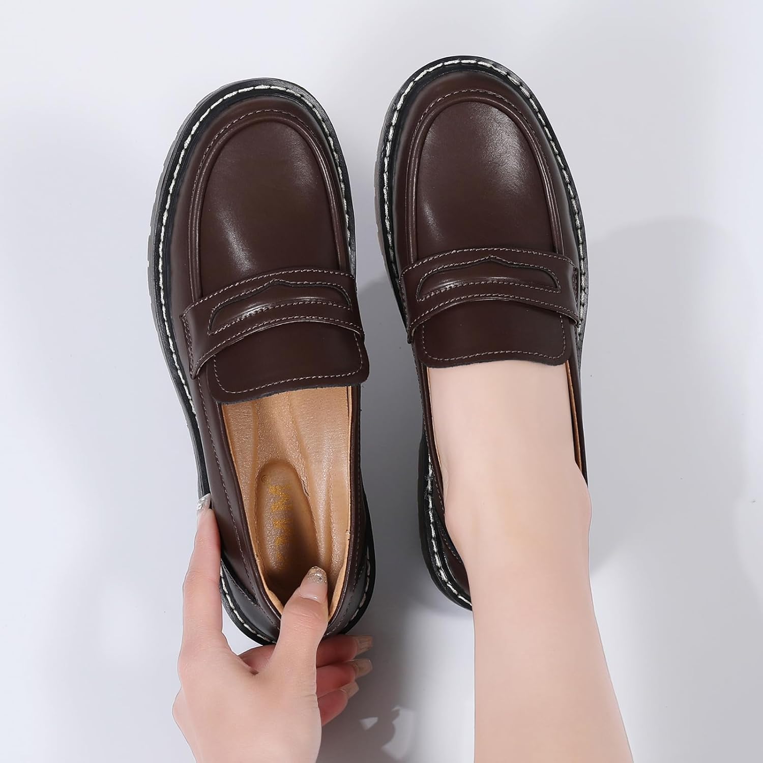 XMM Black Loafers for Women Chunky Loafer Shoes Penny Loafers Flats Lug Sole Lightweight Slip On Ladies Shoes Business Casual Dressy Comfortable Office Shoes - Image 8