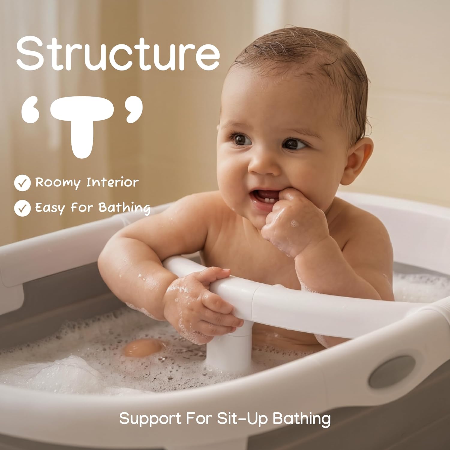 CheerTry 4-in-1 Collapsible Baby Bathtub for Newborn & Toddler 0-24M (Grey)