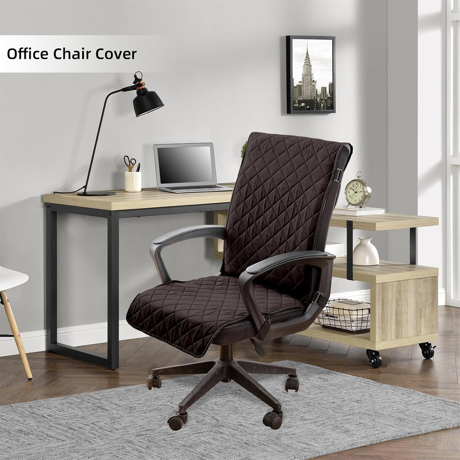 Waterproof Office Chair Cover Reversible Soft Quilted Boss Chair Slipcover with 3 Elastic Band High Back for Universal Rotating Non SlipChair Protectors (Chocolate,M)