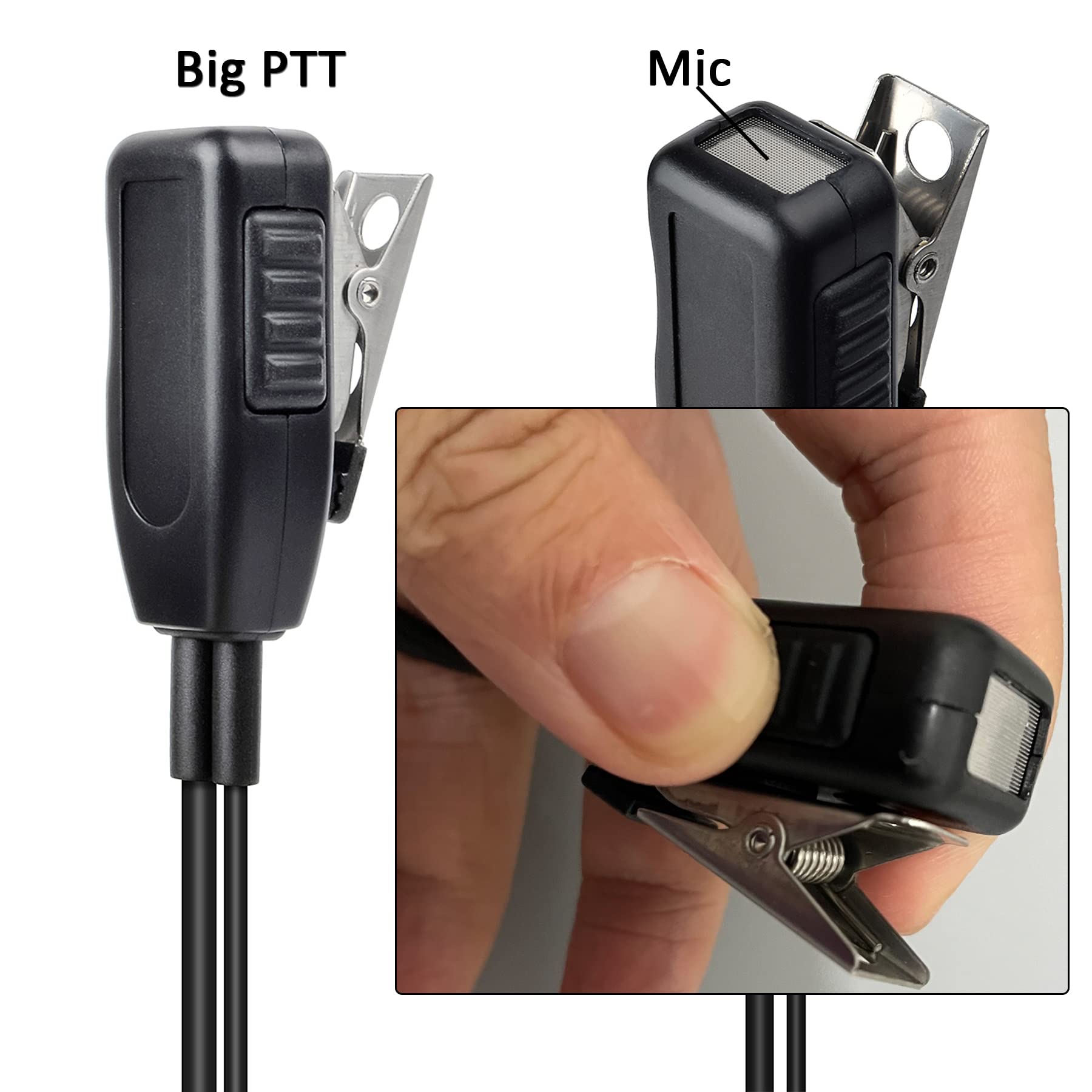 HYS Auricolari compatibili con Motorola R7, R7a, MXP600, APX, N30, N50, ION ecc. Tubo di commutazione trasparente, con microfono, cavo nero (KH07A0-R7+B05+M)