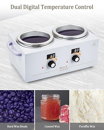 Miniatura 3 de Calentador de olla de doble cera profesional  Kit de depilación digital para todo tipo de cabello, cejas, faciales, bikini, etc. (olla doble blanca)
