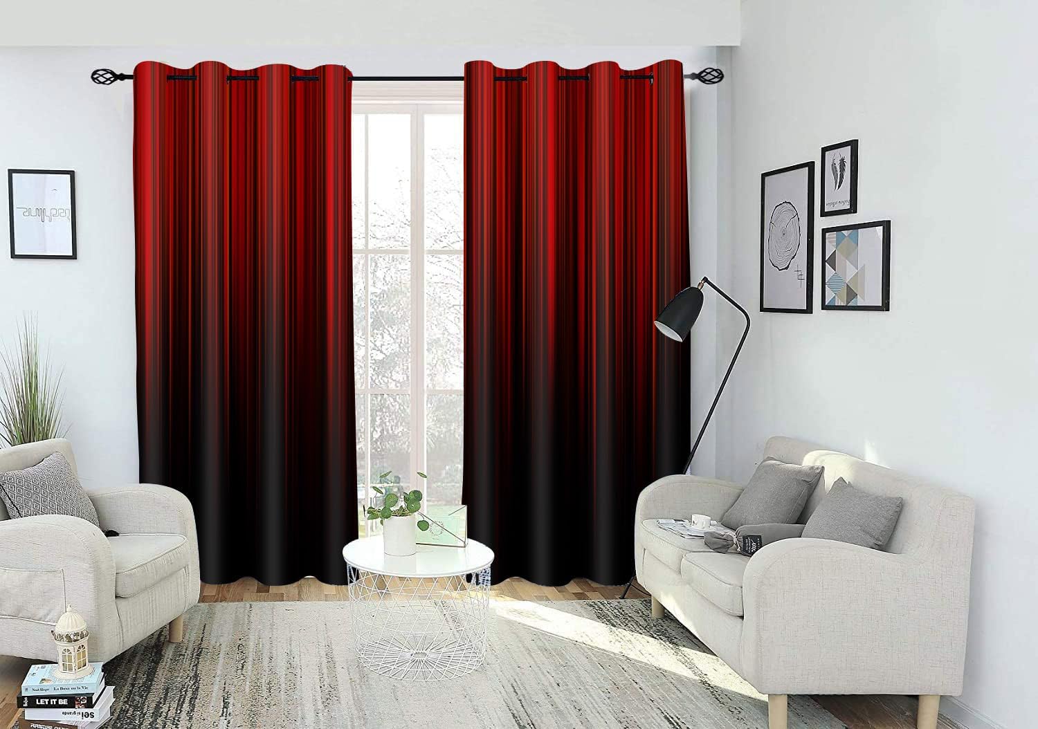 BSPPTI Abstract Curtains for Bedroom 52x63inch Ombre Window Curtain Red and Black Blackout Curtains Insulated Room Darkening Window Drapes for Living Room 2 Panels