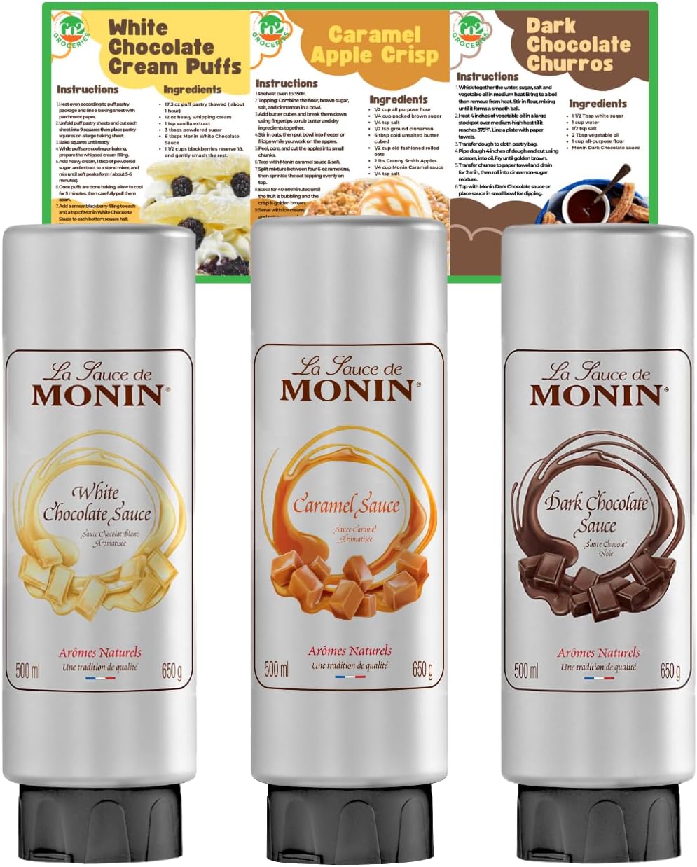 Go2 Groceries Bundle Monin Premium Chocolate Flavoured Dessert Topping Sauces (3 x 500 ml) La