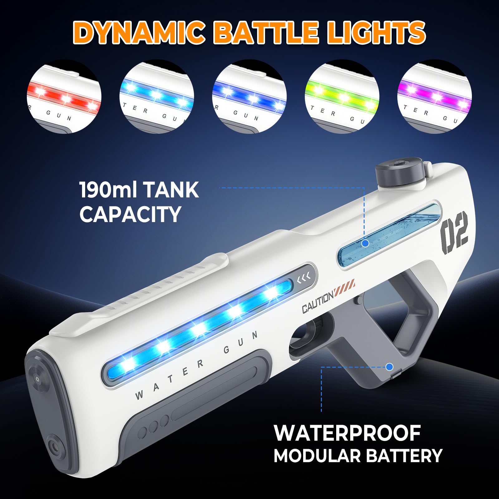 Elektrische Wasserpistole für Kinder Erwachsene, Automatische Wasserspritzpistole mit LED-Licht Wasseraufnahme, Dauerfeuer 8m Reichweite, Sommer Spielzeug for Pool, Strand (Weiß)