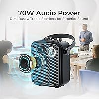 Vista 2 de Amplificador de voz con 2 micrófonos inalámbricos, altavoz Bluetooth portátil de 70 W con micrófono, sistema de altavoces PA pequeño, máquina