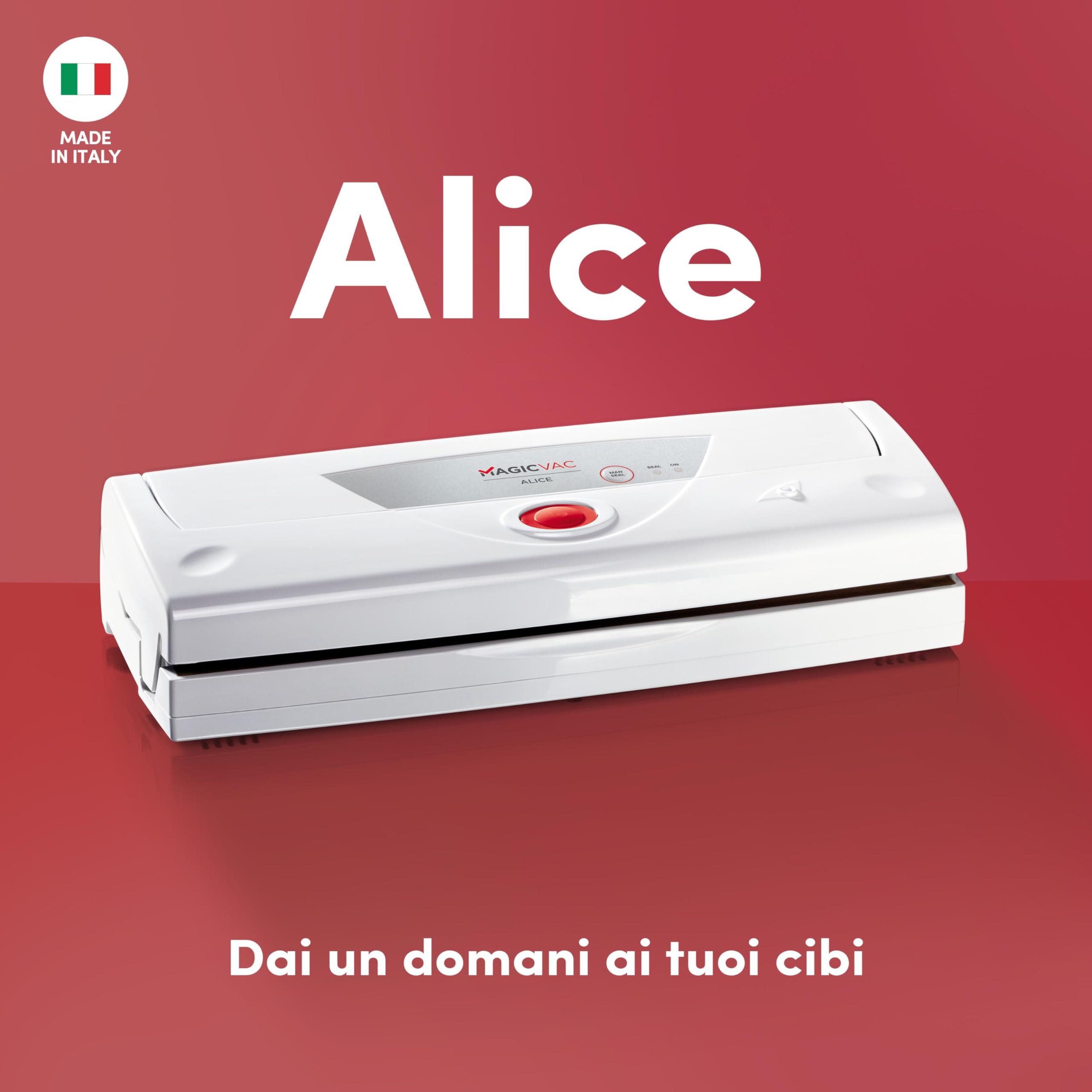 Magic Vac, Alice, Macchina Sottovuoto Alimenti Multifunzione, Ideale per Sacchetti Sottovuoto e Contenitori, con Doppio Filtro e Kit Sottovuoto Alimenti, Tecnologia Brevettata, Made in Italy, Bianca