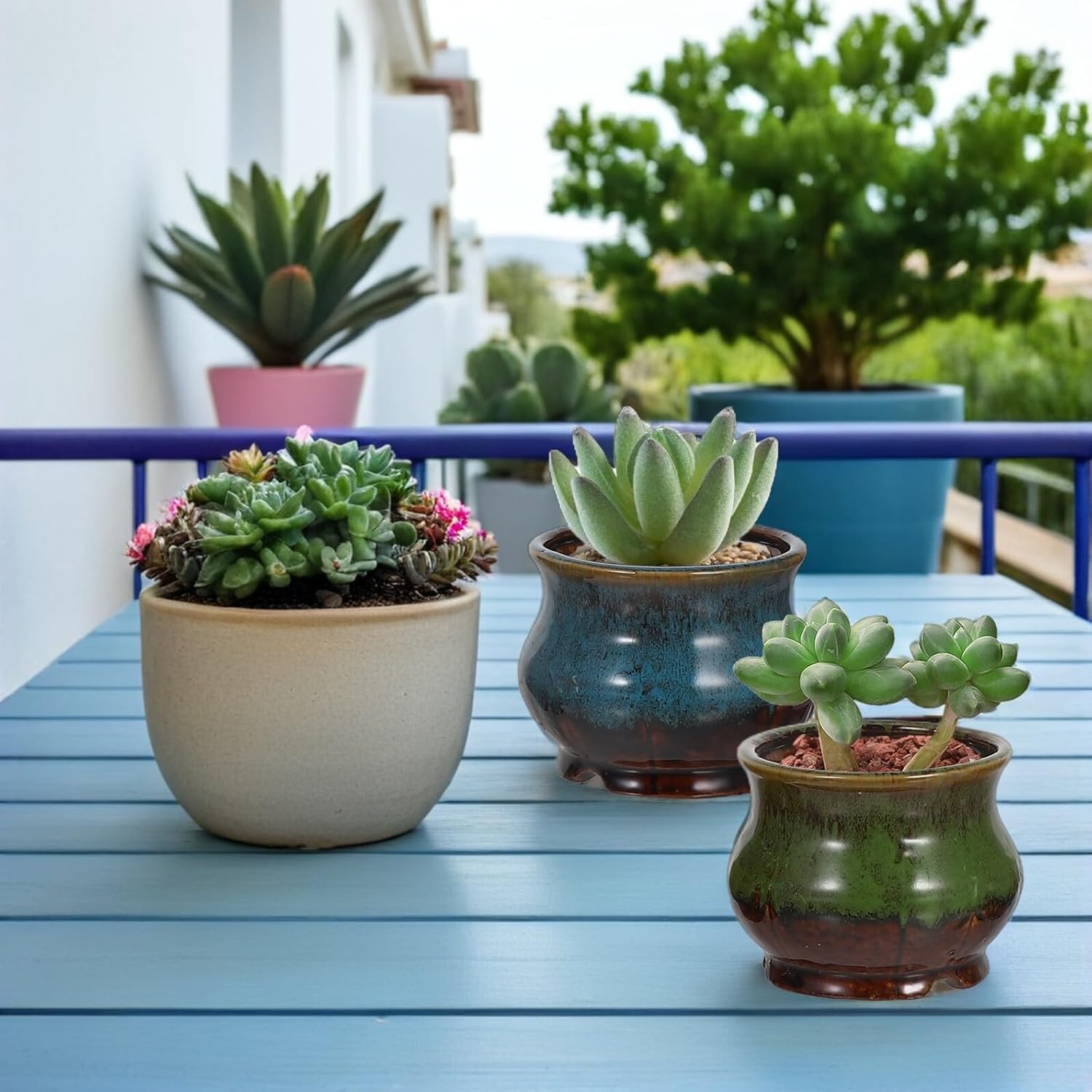 Milisten 5pcs Glazed Ceramic Succulent Garden Pots for Indoor and Outdoor Use, Vintage Mini Flower Planters Set with Glaze for Home, Office, and Patio Decor