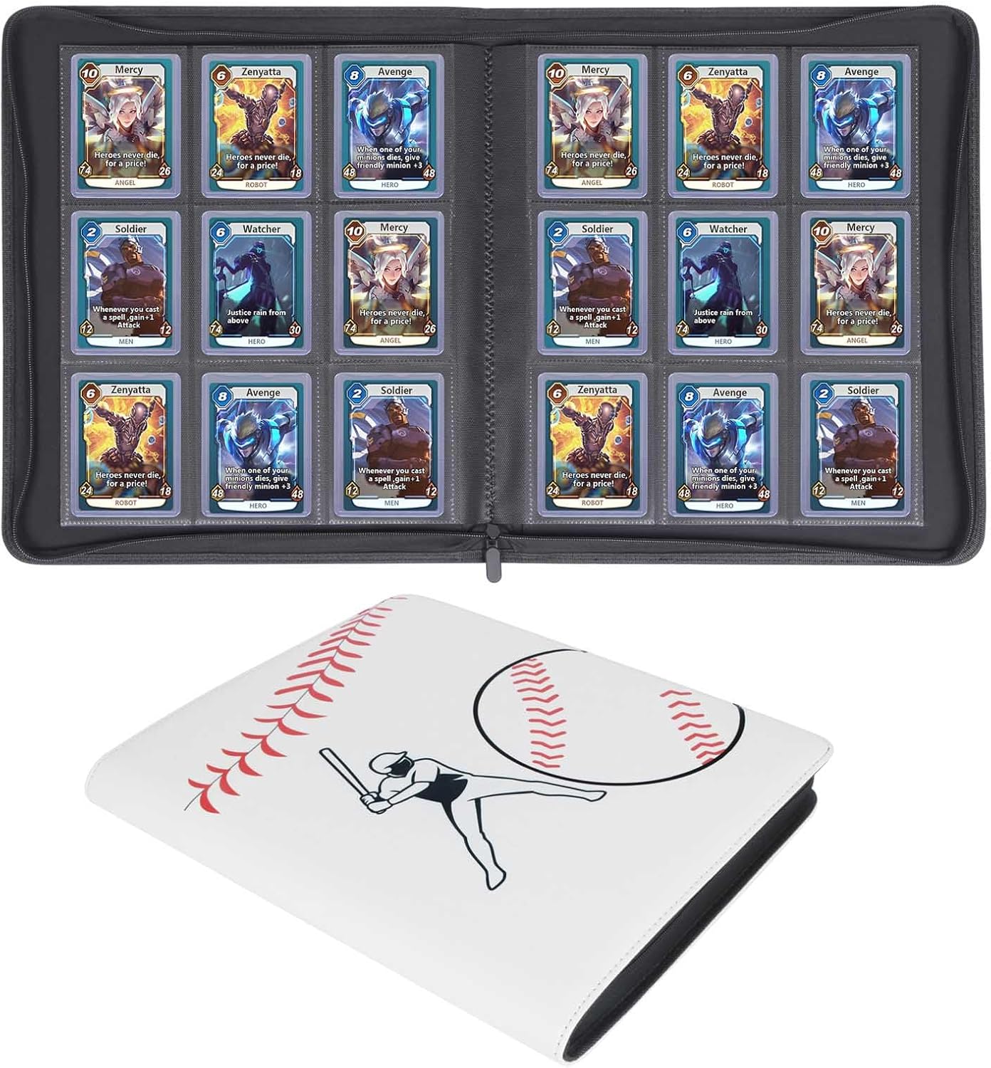 9-Pocket Toploader Binder for Sports Cards, Top Loader Baseball Cards Storage Album Compatible with 288 3"x4" Hard Plastic Card Sleeves (White-Baseball)