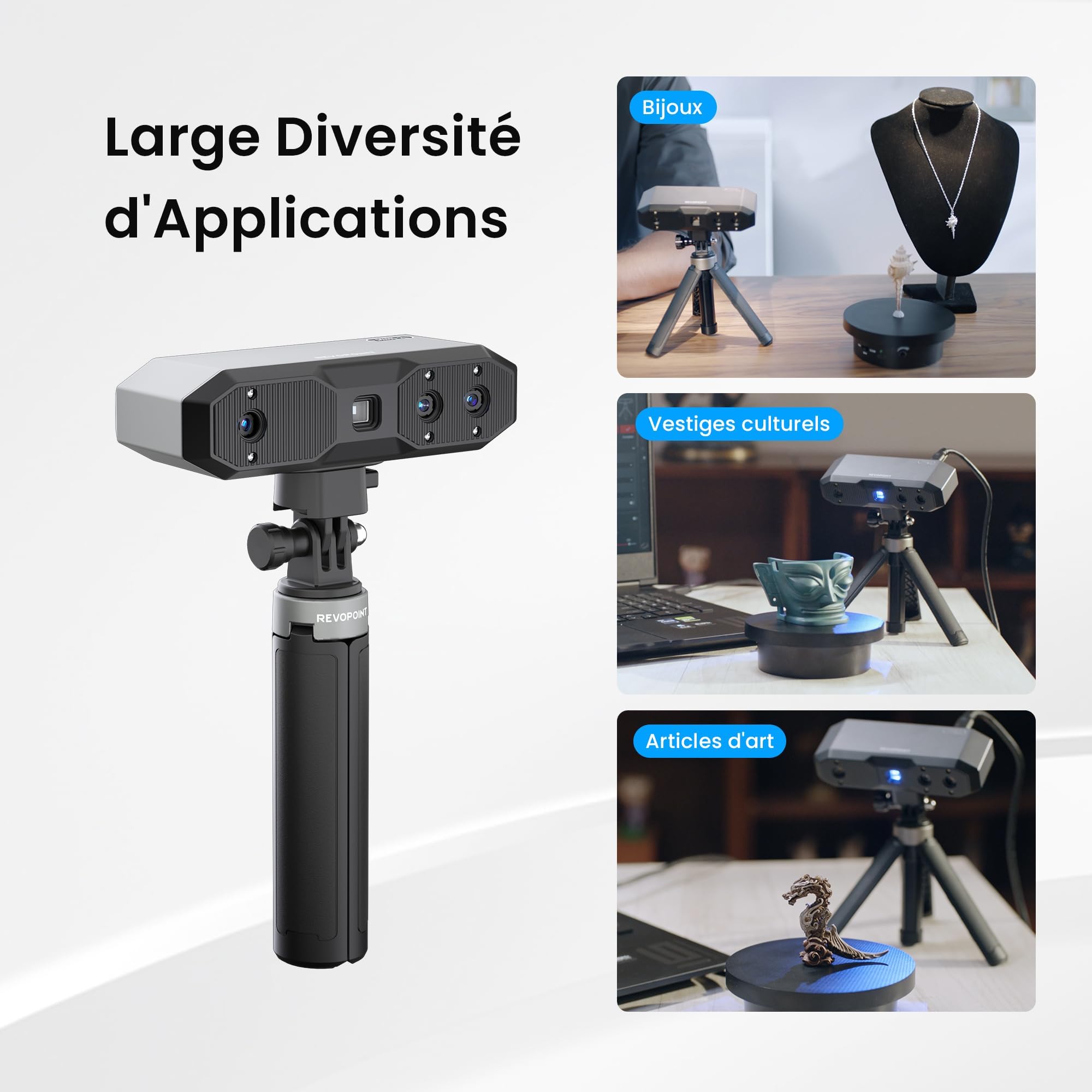 Revopoint MINI 2 Scanner 3D pour Impression 3D,Précision Jusqu'à 0,02 mm,Scan Rapide à 16 ips,Scanner 3D Portable à Scan Couleur pour Dentisterie, Standard