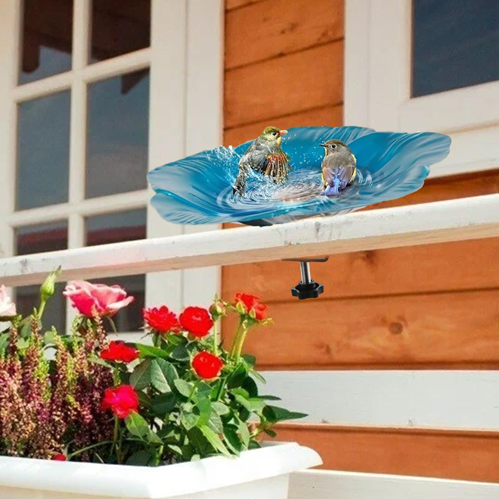 Abbeveratoio per uccelli in piedi blu – 32 x 32 x 5 cm – Abbeveratoio da giardino – per esterni, balcone e soluzione resistente al gelo e all'inverno – in metallo – Un ottimo regalo per gli